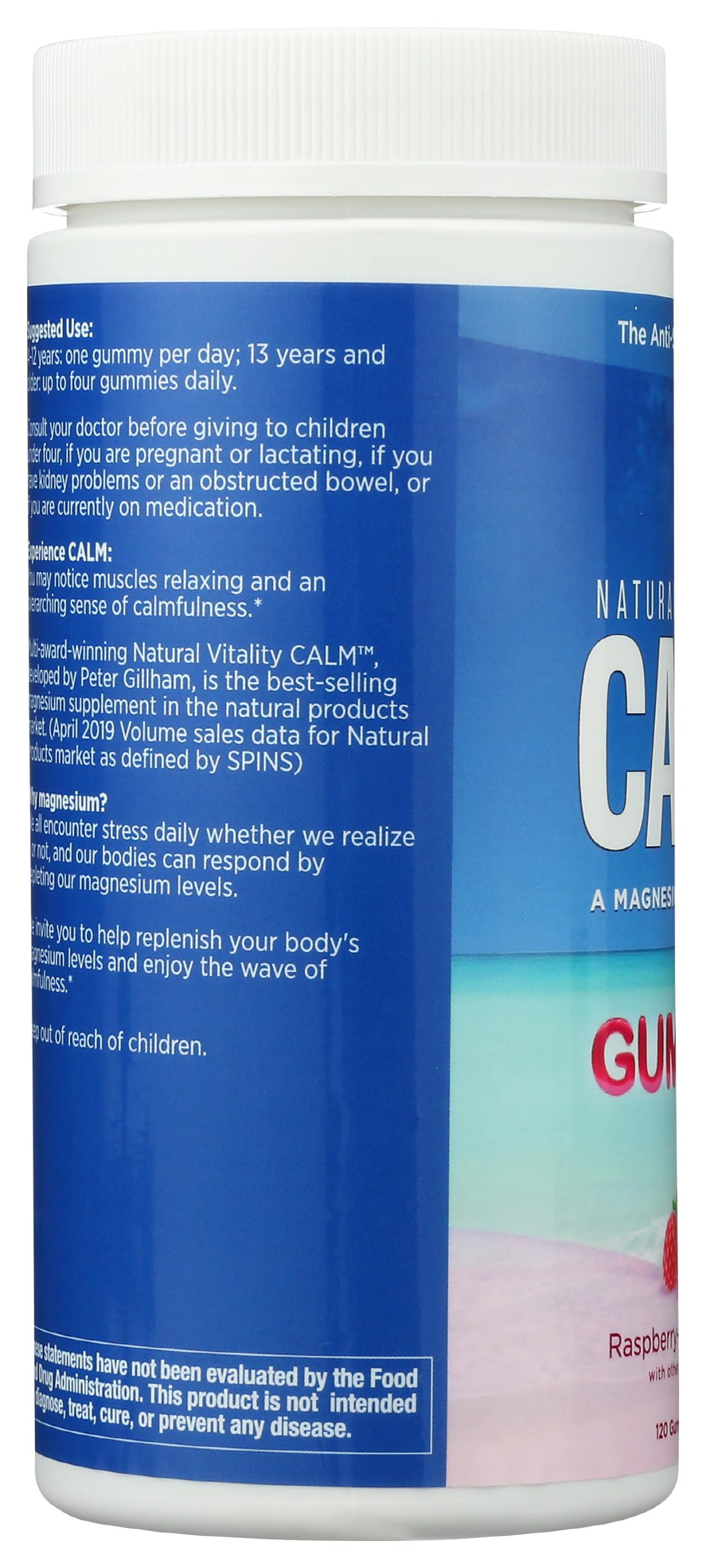 Natural Vitality Calm, Magnesium Citrate Supplement, Stress Relief Gummies, Supports a Healthy Response to Stress, Gluten Free, Vegan, Raspberry Lemon, 120 Gummies