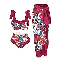 Women Vintage Colorblock Abstract Floral Print 1 Piece Swimwear+1 Piece Cover UP Two Piece Vintage Neon Football