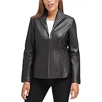Cole Haan Women's Fully Lined Wing Collar Leather Coat