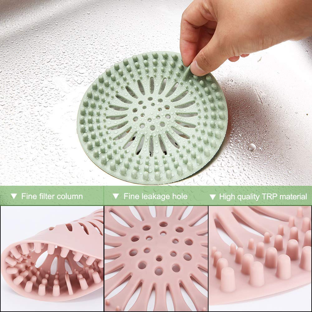 Emoly Silicone Hair Catcher Shower Drain Covers, Easy to Install and Clean Suit，Universal Rubber Sink Strainerfor Bathroom Bathtub and Kitchen (5 Pack)