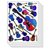 Stickers Glitter Pack 10 Sheets Blue Electric Guitar Music Sticker Cartoon Paper Decal Craft DIY Decoration Scrapbook Book Album Diary Card Birthday Party Favors Reward Gift (03)