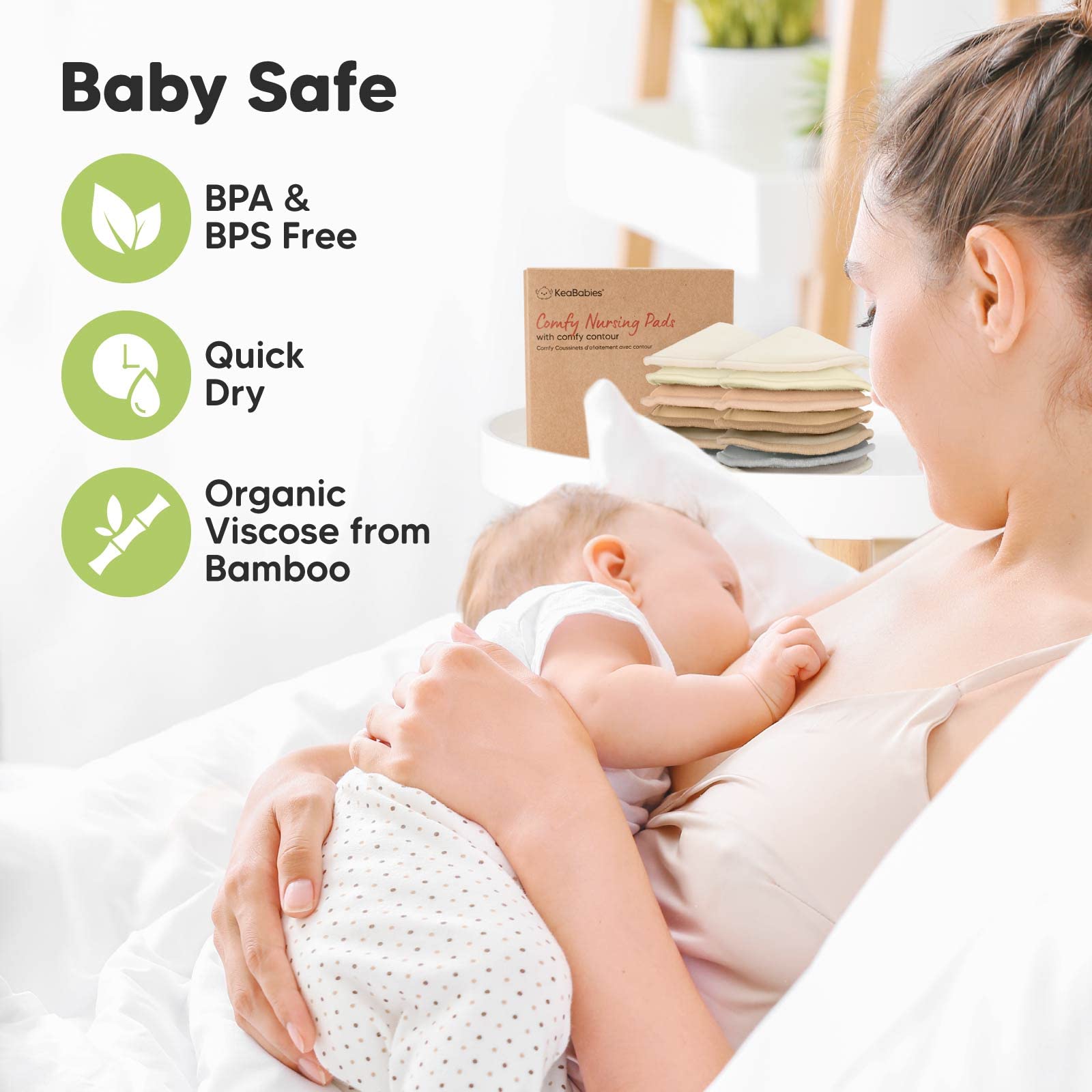 Organic Bamboo Nursing Pads - 14 Washable Breastfeeding Pads, Wash Bag, Reusable Breast Pads for Breastfeeding, Nipple Pads for Breastfeeding, Breastfeeding Essentials (Earth, L 4.8