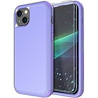 Diverbox for iPhone 15 Case [Shockproof] [Dropproof] [Tempered Glass Screen Protector ],Heavy Duty Protection Phone Case Cover for Apple iPhone 15 6.1 inch (Purple -3in1)