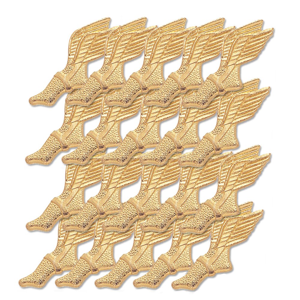 SHOP AWARDS AND GIFTS 7/16 Inch Gold Winged Foot Chenille Pin - Package of 20, Poly Bagged