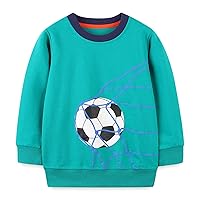 Kids Sweatshirts Soft Cotton Warm Crewneck Cartoon Football Pattern Long Sleeve Pullover Sweatshirts For Boys Or