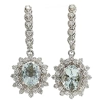 6.4 Carat Natural Blue Aquamarine and Diamond (F-G Color, VS1-VS2 Clarity) 14K White Gold Luxury Drop Earrings for Women Exclusively Handcrafted in USA