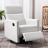 Cozy Modern Upholstered Rocker Nursery Chair-Plush Seating Glider Swivel Recliner, Comfortable for Nursing and Relaxation, Ideal for New Parents, White