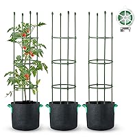 Pack of 3, Tomato Cage, Garden Trellis for Climbing Plants Outdoor, 5ft with 10 Gallon Grow Bags Twist Tie for Flowers Vegetables Vines