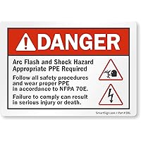 SmartSign - S-0082-EU-05 Danger - Arc Flash And Shock Hazard, PPE Required Label By | 3.5