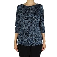 Women Blue Slinky Quarter Sleeve Top Slinky for Travel and Casual Wear