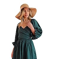 Summer Dress for Women 2024 Casual Puff Sleeve Midi Dress Boho Wrap Reversible Ruffle Flowy Dresses Holiday Beach