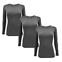 M&M SCRUBS Women's Under Scrub Tee Crew Neck Long Sleeve T-Shirt 3 - Pack (Charcoal, 2X-Large)