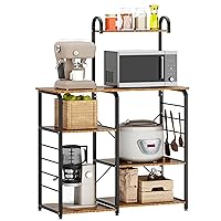 soges Microwave Cart Coffee Station, Kitchen Bakers Rack, Utility Microwave Oven Stand Storage Cart, Workstation Shelf, Rustic Brown 172-FG