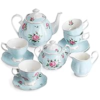 BTaT- Floral Tea Set, Tea cups (8oz), Tea Pot (38oz), Creamer and Sugar Set, Gift box, Tea Sets for Women, Tea Cups and Saucer Set, China Tea Set for Adults, 4 Tea Cups Set, Mother's Day Gift