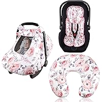 Baby Carseat Headrest & Body Support, Car Seat Covers for Babies, Nursing Pillow Cover Girls, Pink Floral