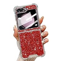 LCHULLE for Samsung Galaxy Z Flip 5 Case Bling Glitter for Girls Women Cute Shiny Sparkle Sequin Stars, Soft Silicone Four-Corner Shockproof Cover Protective Phone Case for Samsung Z Flip 5 5G(Red)