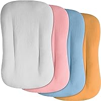 4 Pcs Muslin Baby Lounger Cover Soft Cotton Slipcover for Infant Padded Lounger Comfortable Lounger Pillow Case Newborn Floor Seat Cover for Babies Boys Girls, Pink Grey Ginger Blue