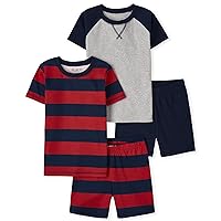 The Children's Place Boys' Kids-PJ Snug Fit 100% Cotton Sleeve Top and Shorts 4 Piece Pajama Set