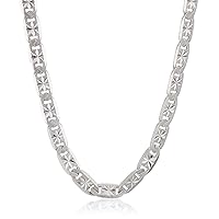 DECADENCE Solid Sterling Silver 5mm Diamond Cut Flat Star Chain Necklace | 925 Italian Chain | Rhodium Plated Sterling Silver Chain with Lobster Clasp