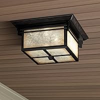 Franklin Iron Works Hickory Point Mission Rustic Outdoor Ceiling Light Flush-Mount Fixture Walnut Bronze Steel 15