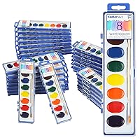 8-Color Watercolor Paint Set for Kids, 36 Pack Washable Watercolors for Party Favors, Gifts, Classroom Supplies (Wood Brushes Included)