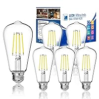 Daylight Bulbs 4000K LED E26 60W, 6W Equivalent to 60W Edison High Brightness ST58 Antique Non-Dimmable Filament Bulbs Clear Glass Pack of 6