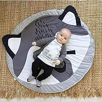 Children Cartoon Animal Floor Play Mat, Thick Soft Rug Foldable Breathable Play Carpet Bedroom Nursery Crawling Mat-Raccoon 90 cm(35.4 Inch)