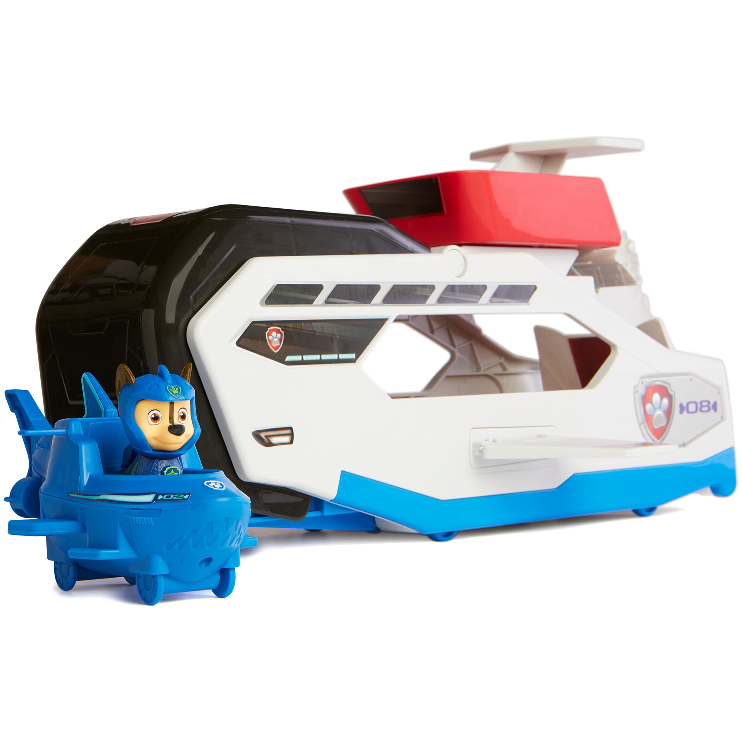 Paw Patrol Aqua Pups Whale Patroller Team Vehicle with Chase Action Figure, Toy Car and Vehicle Launcher, Kids Toys for Ages 3 and up