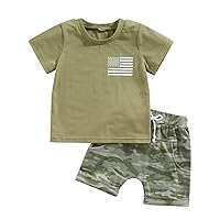 Fladdswed Toddler Baby Boy 4th of July Outfits Short Sleeve T-shirt+ Popsicle Drawstring Shorts Independence Day Clothes Set