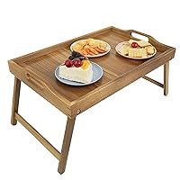 Utoplike Acacia Bed Tray Table for Eating, Large Breakfast Tray with Folding Legs, Wood Serving Trays for Laptop Working