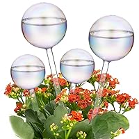 Tomorotec Iridescent Glass Self Watering Globes 4-Pack (2 Large+2 Small), Decorative Hand-Blown Rainbow Glass Watering Bulbs, Automatic Irrigation for Indoor & Outdoor Plants, Easy to Use and Maintain