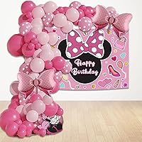 5x3ft Pink Mouse Birthday Backdrop Girls Party Decoration Supplies 109pc Bowknot Balloons Arch Garland Kit Baby Shower Photo Booth Studio Prop