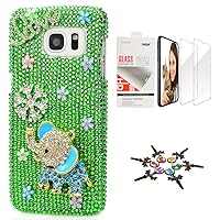 STENES Galaxy S9 Plus Case - STYLISH - 3D Handmade [Sparkle Series] Bling Elephant Snow LOVE Flowers Design Cover Compatible with Samsung Galaxy S9 Plus with Screen Protector [2 Pack] - Green