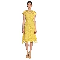 Maggy London Women's Cap Sleeve Knee Length Lace Dress with Back V-Neck