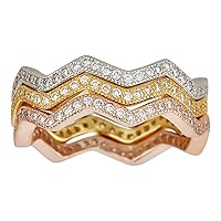 DECADENCE Sterling Silver Tricolor Zigzag Stack Cubic Zirconia Ring