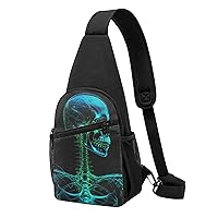 Sling Bag Crossbody for Women Fanny Pack Green Skeleton Chest Bag Daypack for Hiking Travel Waist Bag