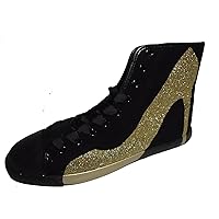 BE&D by Maison Dumain Big City Black Canvas Glitter Gold Stilletto Heels Women Sneakers
