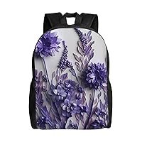 Purple Flowers Print Backpack for Women Men Lightweight Laptop Backpacks Travel Laptop Bag Casual Daypack