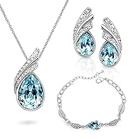 Crystalline Azuria Women 18ct White Gold Plated Teardrops Blue Simulated Aquamarine Crystals Set Pendant Necklace 17.7 inches Earrings Bracelet