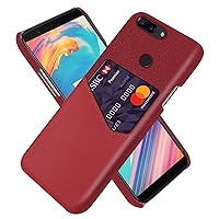 OnePlus 5T Case, Premium PU Leather Ultra Slim Nylon Shockproof Back Bumper Phone Case Cover with Card Holder for OnePlus 5T (Red)