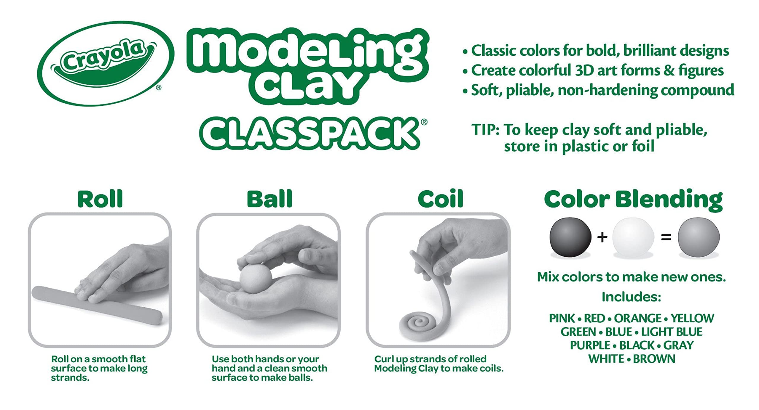 Crayola Modeling Clay Classpack (24 Packs), Bulk Modeling Clay for Kids, 12 Colors, Nontoxic, Classroom Supplies for Kids Arts & Crafts