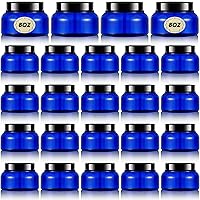 Tessco 24 Pack Plastic Jars with Lids Labels Plastic Containers Round Refillable Cosmetic Containers Empty Body Butter Jars Sugar Scrub Containers for Cosmetics (Translucent Blue and Black,8 oz)