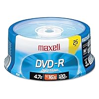 Maxell – 638010, DVD-R Blank Disc - 4.7GB Storage Capacity with 16X Write Speed - Write-Once Format for Large File and Archiving with Superior Archival Life - Compatible with DVD or Player - 25 Pack,Blue