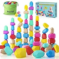 Montessori Toys 42 PCS Wooden Stacking Rocks Building Blocks Sensory Toys for 1 2 3 Year Old Boys & Girls Balancing Stones Toddler Toys Age 1-2 2-4 Learning & Education Toys for Kids 3-5 Birthday Gift