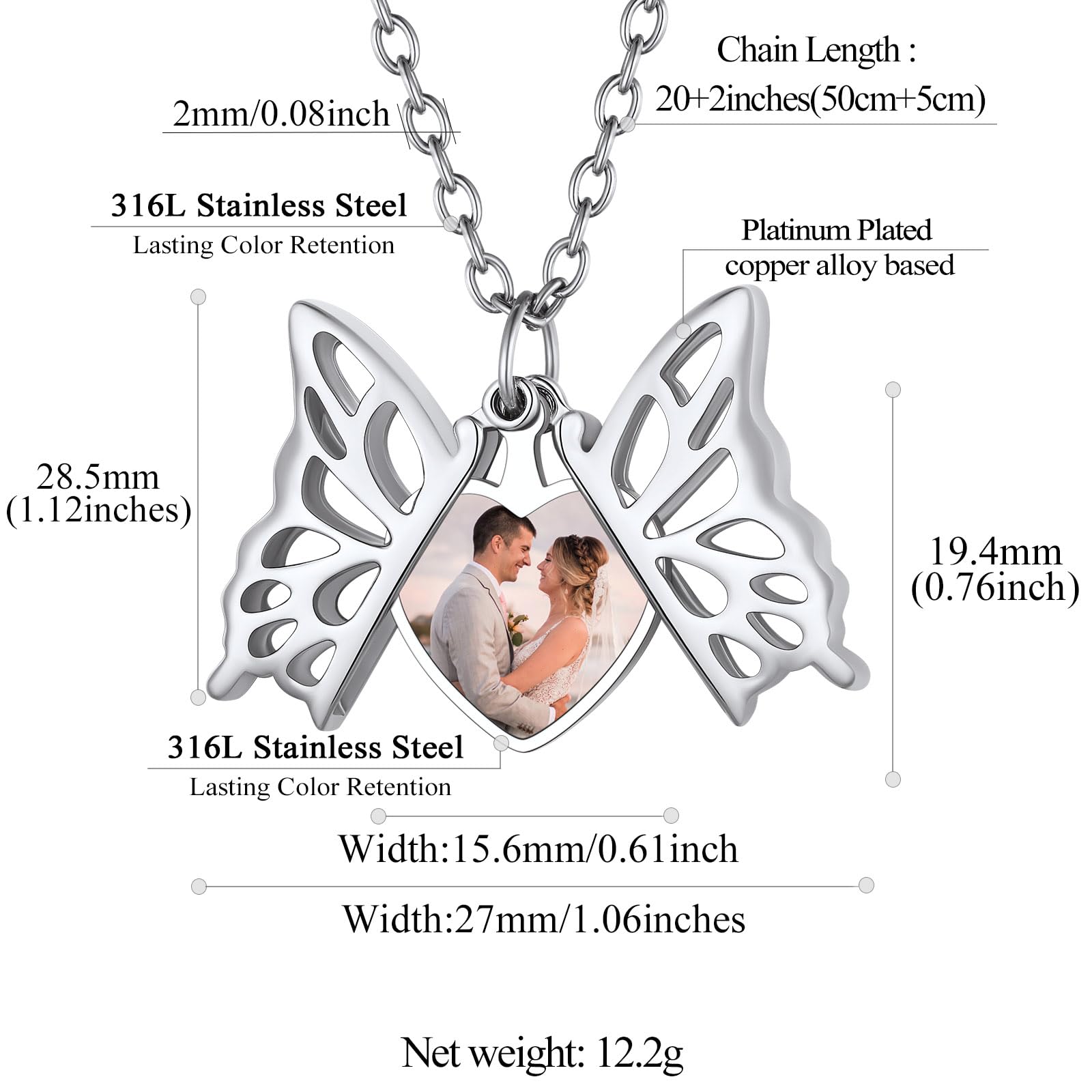 FindChic Personalized Heart Photo Angel Wings Locket Necklace Sterling Silver/Stainless Steel/18K Gold Plated Dainty Custom Full Color Picture Pendant Memorial Jewelry Gift for Girls Family + Gift Box