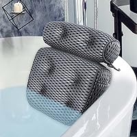 Vessgra Bath Pillow, 4D Air Mesh Bathtub Pillow Quick-Drying, Ultra-Soft Bath Pillows for Tub Neck and Back Support,6 Non-Slip Suction Cups, fits All Bathtub, Hot Tub, (Grey Bath Pillow)