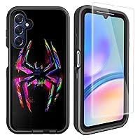 OTTARTAKS Compatible for Samsung Galaxy A15 Case with Screen Protector, Spider Cool Full Body Heavy Duty Black Shockproof 3-Layer Protective Case for Boys Men