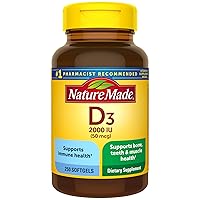 Nature Made Vitamin D3 2000 IU (50 mcg), Dietary Supplement for Bone, Teeth, Muscle and Immune Health Support, 250 Softgels, 250 Day Supply