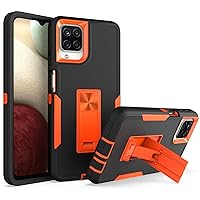 IVY 2in1 PC TPU Full Body Protective Case Cover for Samsung Galaxy A12 with Stand, Car Magnetic Suction, Screen&Camera Protection - Black&Orange