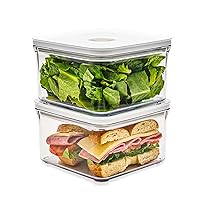 Premium Airtight Food Storage Containers, Square 2PC/Set(1.48qt), Smart One-Click Seal Lid, No Hinges, 100% Leak Proof, BPA-FREE, Dishwasher, Freezer & Microwave Safe